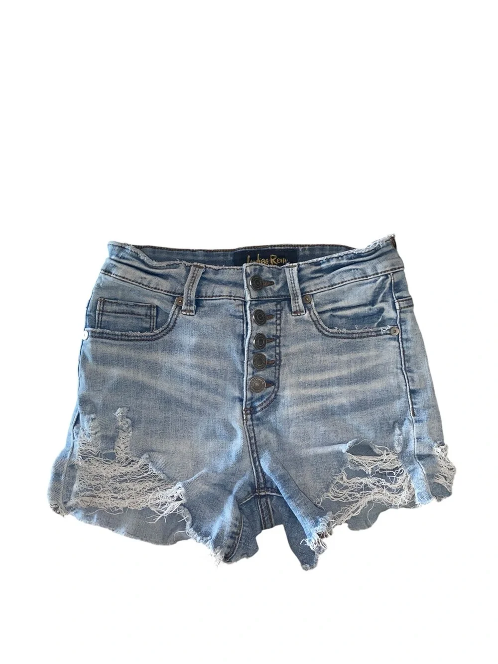 Indigo Rein Light Blue Distressed Button-Fly cut off Jean Shorts micro